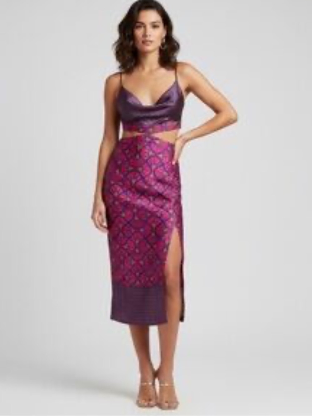 House of Harlow 1960 Satin Cutout Purple and Pink Midi Dress size Small
